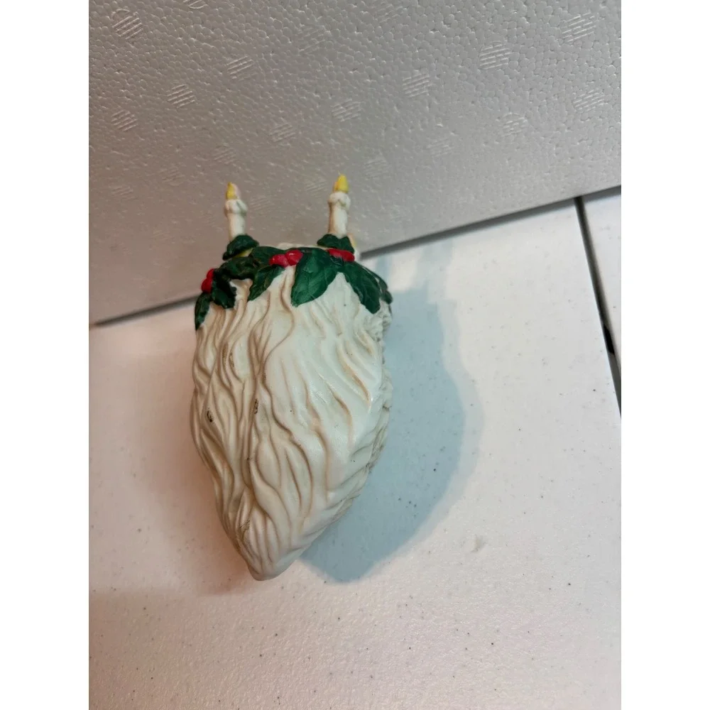 Vintage Santa Claus Head Christmas Ornament‎ with Candles Holly Berries